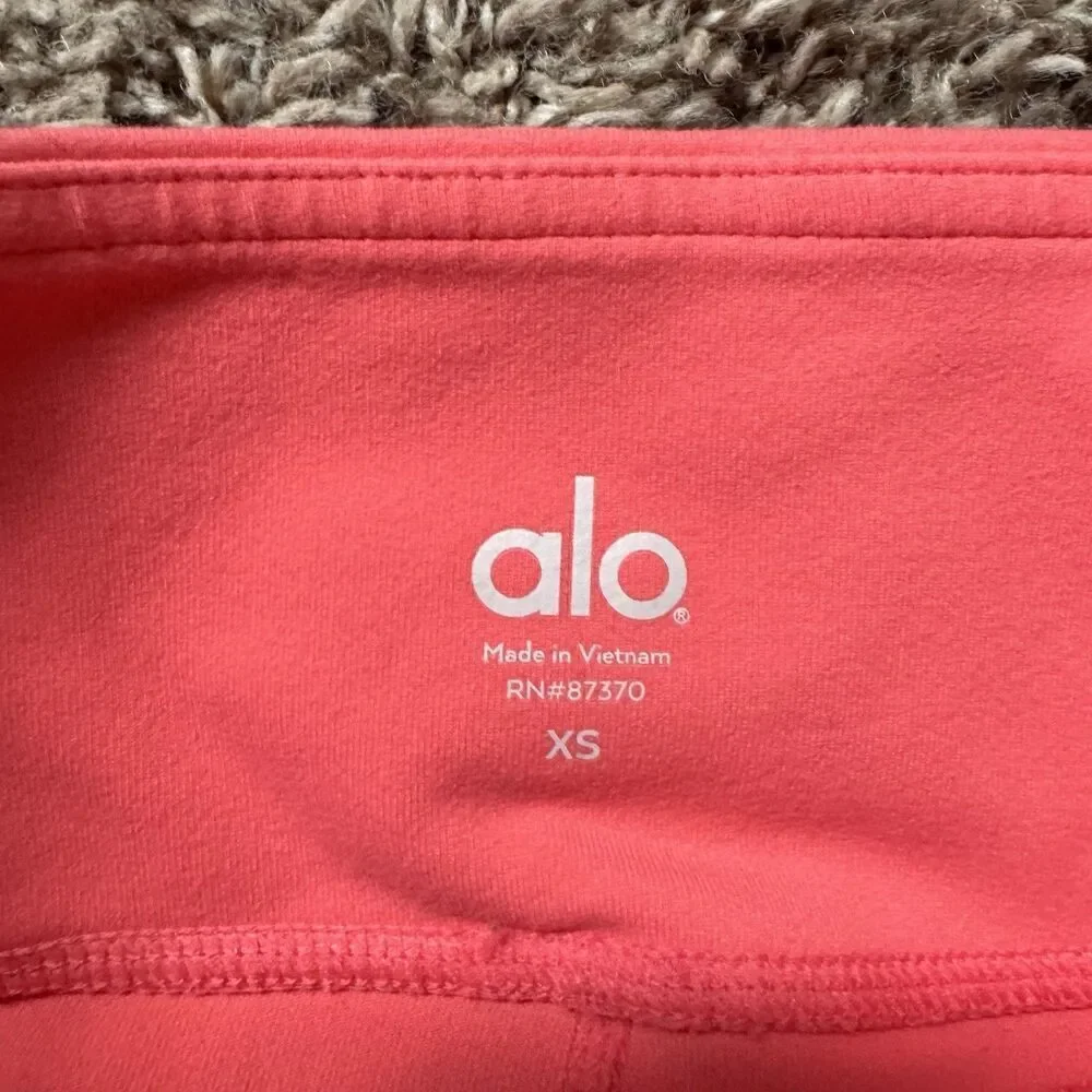 Alo Yoga Goddess Ribbed Leggings Black Coral Pink Pants Women's Size XS Workout